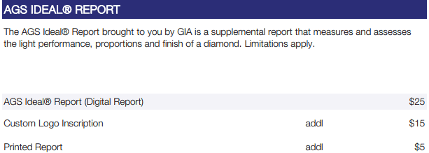 GIA 鑑定費用原文件截圖(鑽石亮度及切工比例認證)。